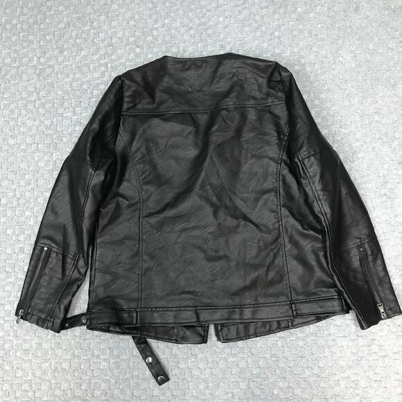Signature Studio Jacket Womens Med Black Moto Madness Faux Leather Biker Zip NEW - Picture 2 of 16